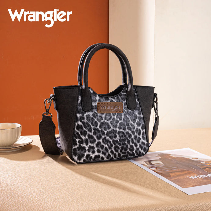 WG296-8015BK - Wrangler Leopard Print Small Tote/Crossbody -Black