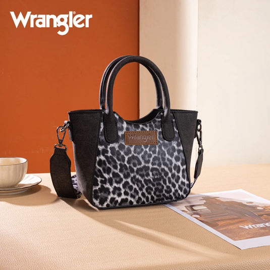 WG296-8015BK - Wrangler Leopard Print Small Tote/Crossbody -Black