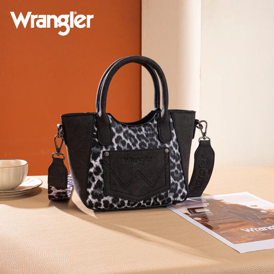 WG296-8015BK - Wrangler Leopard Print Small Tote/Crossbody -Black