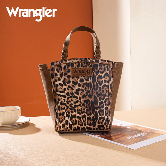 WG296-8014BR - Wrangler Leopard Print Tote/Crossbody - Brown