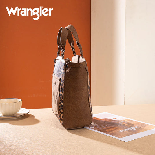 WG296-8014BR - Wrangler Leopard Print Tote/Crossbody - Brown