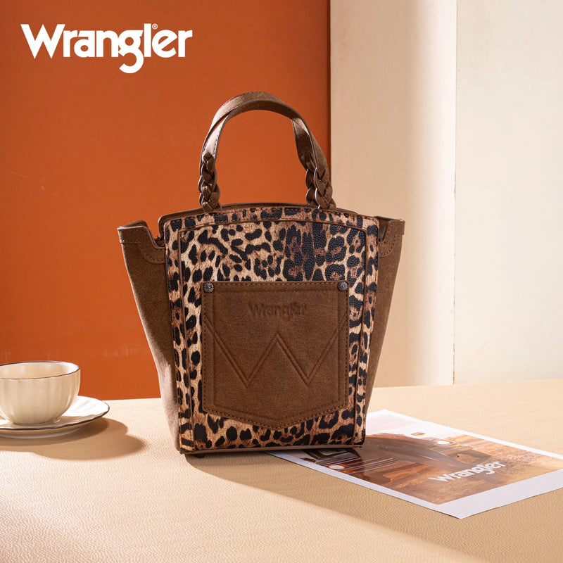Load image into Gallery viewer, WG296-8014BR - Wrangler Leopard Print Tote/Crossbody - Brown
