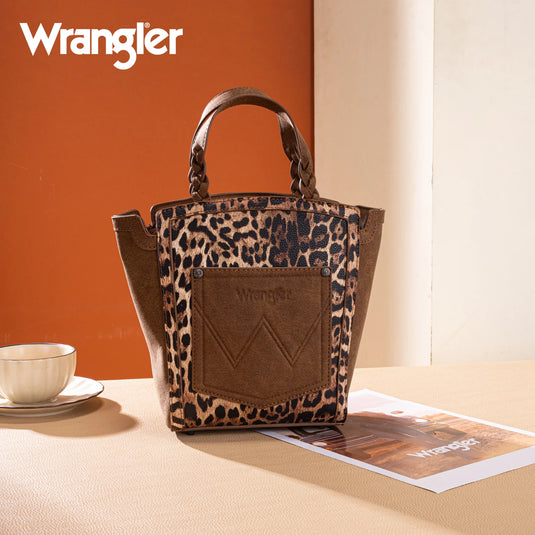 WG296-8014BR - Wrangler Leopard Print Tote/Crossbody - Brown