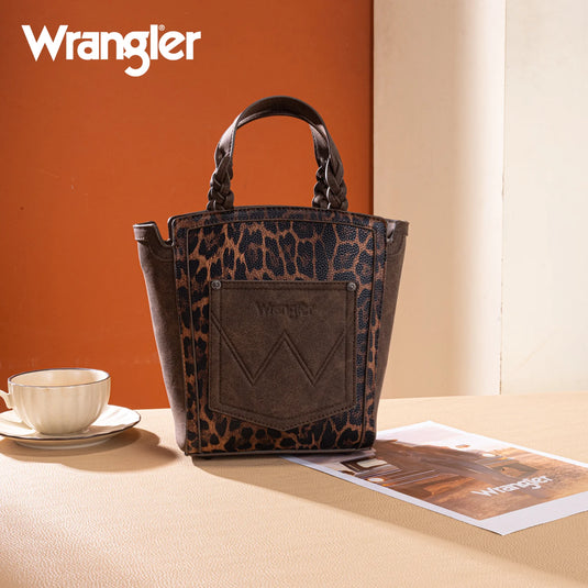 WG296-8014CF - Wrangler Leopard Print Tote/Crossbody - Coffee