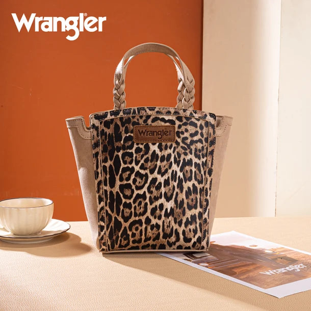 Load image into Gallery viewer, WG296-8014TN - Wrangler Leopard Print Braided Handle Tote/Crossbody - Tan
