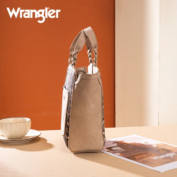 Load image into Gallery viewer, WG296-8014TN - Wrangler Leopard Print Braided Handle Tote/Crossbody - Tan

