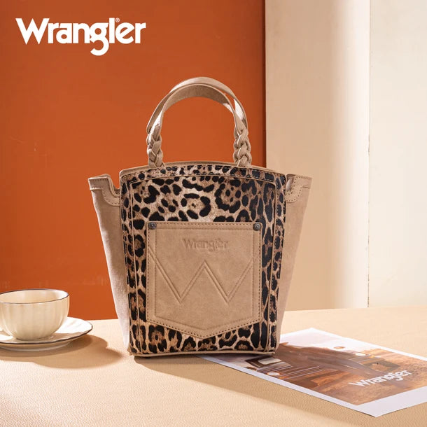 Load image into Gallery viewer, WG296-8014TN - Wrangler Leopard Print Braided Handle Tote/Crossbody - Tan
