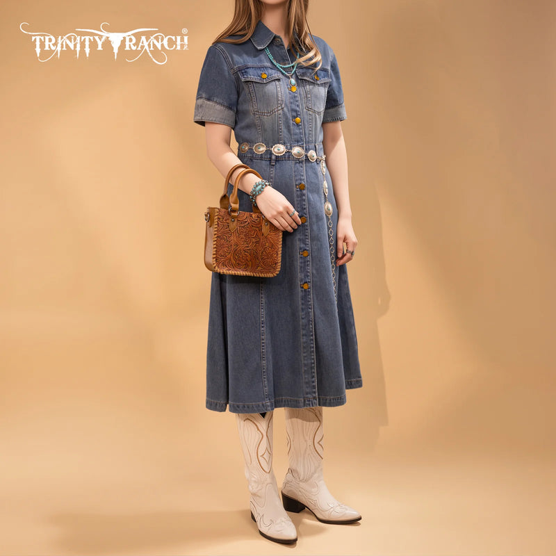 Load image into Gallery viewer, TR192-8800BR - Trinity Ranch Floral Tooled Collection Mini Tote/Crossbody - Brown
