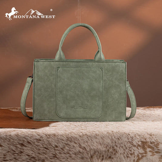 MW1323-8011GN - Montana West Tooled Collection Tote/Crossbody
