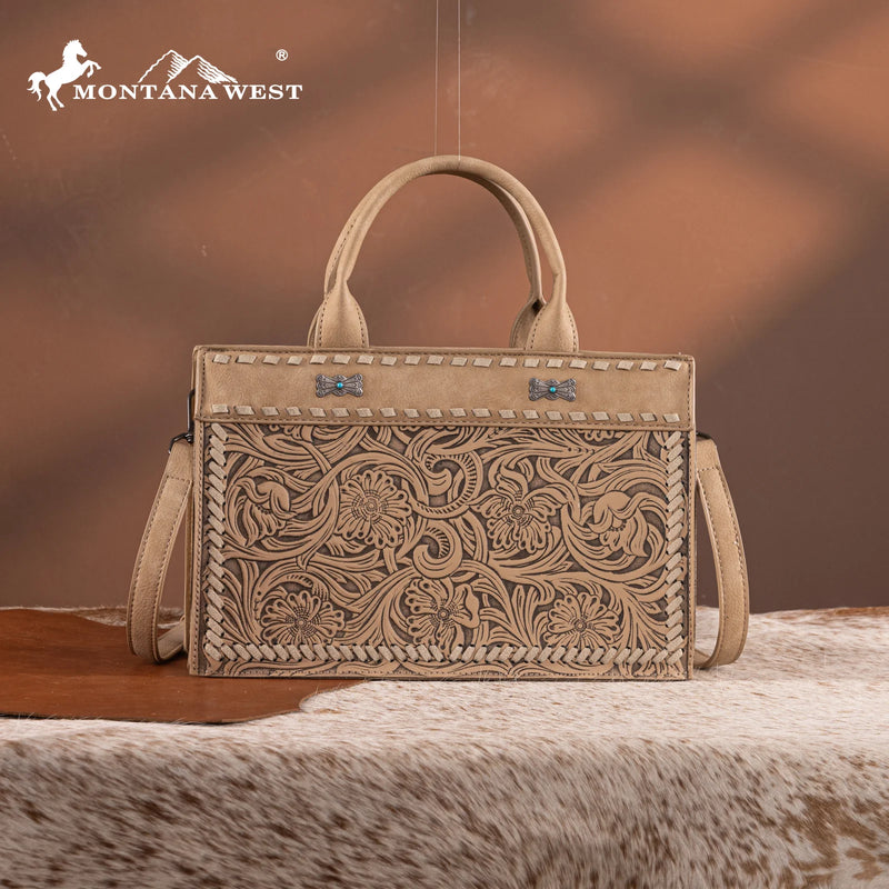 Load image into Gallery viewer, MW1323-8011TN - Montana West Tooled Collection Tote/Crossbody
