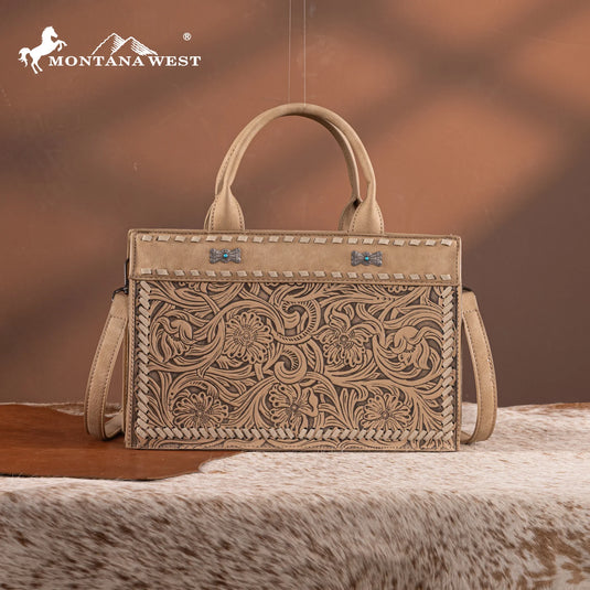 MW1323-8011TN - Montana West Tooled Collection Tote/Crossbody