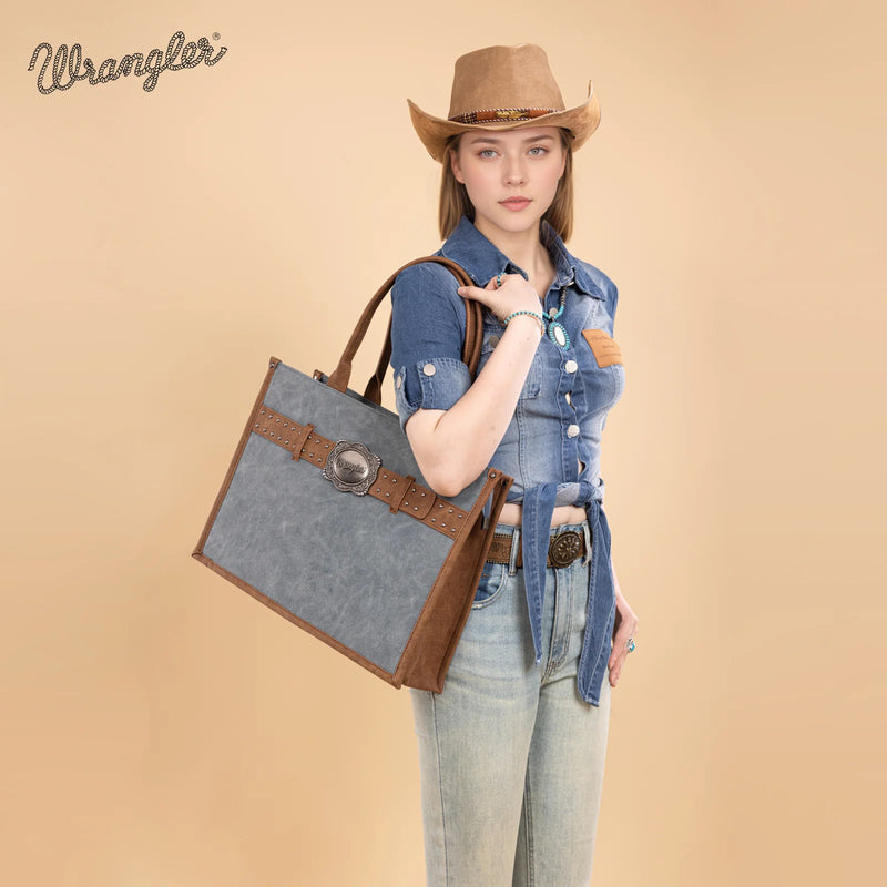 Load image into Gallery viewer, WG250G-8119JN - Wrangler Buckle Concealed Carry Large Tote - Jean
