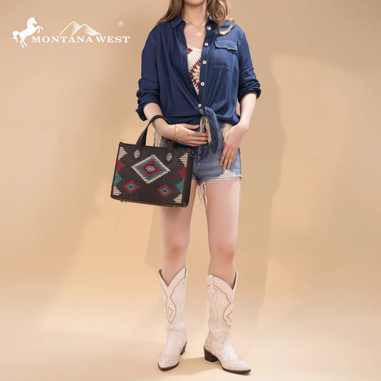 MW1332-8322BK - Montana West Aztec Collection Tote/Crossbody