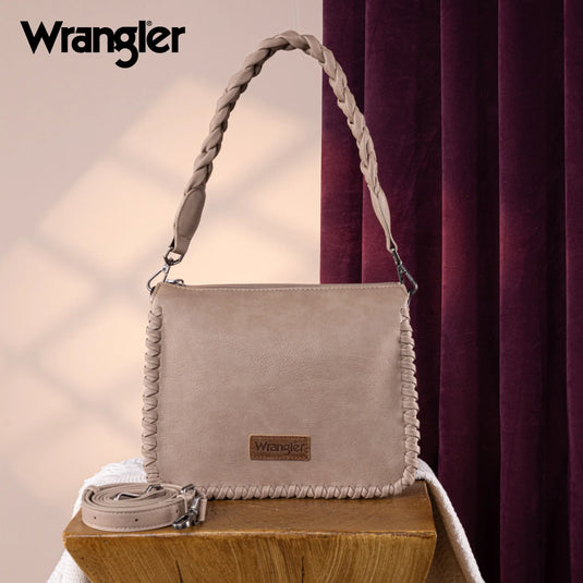 WG183-8312KH - Wrangler Whipstitch Braided Strap Hobo/Crossbody Bag - Khaki