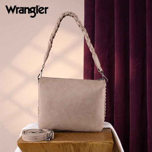 WG183-8312KH - Wrangler Whipstitch Braided Strap Hobo/Crossbody Bag - Khaki