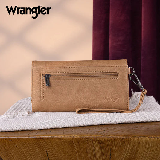 WG183-W048LBR -  Wrangler Whipstitch Wristlet Wallet - Light Brown
