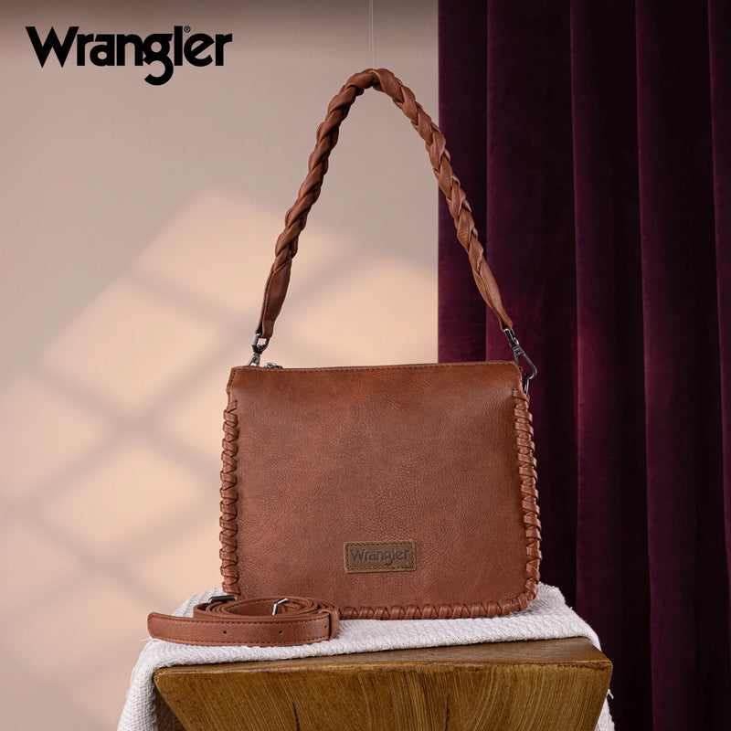 Load image into Gallery viewer, WG183-8312BR - Wrangler Whipstitch Braided Strap Hobo/Crossbody Bag - Brown
