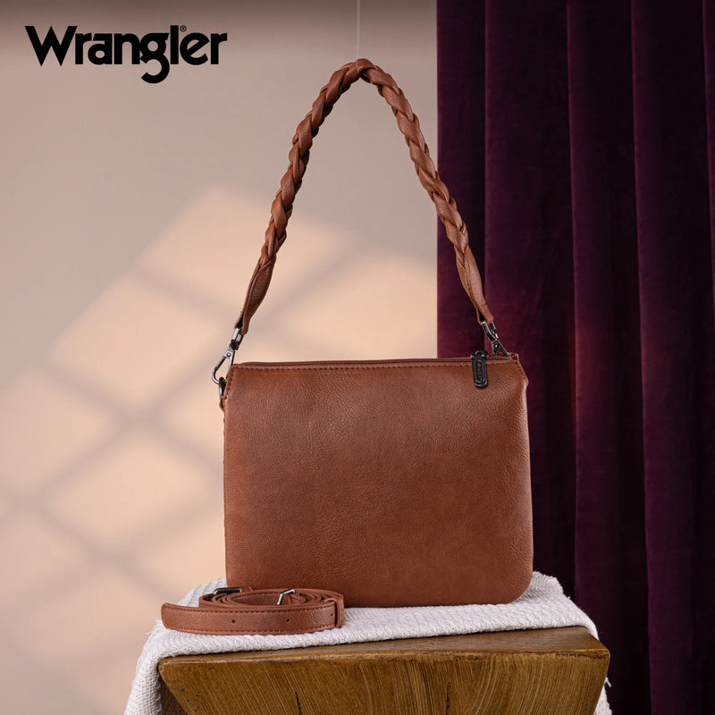 Load image into Gallery viewer, WG183-8312BR - Wrangler Whipstitch Braided Strap Hobo/Crossbody Bag - Brown
