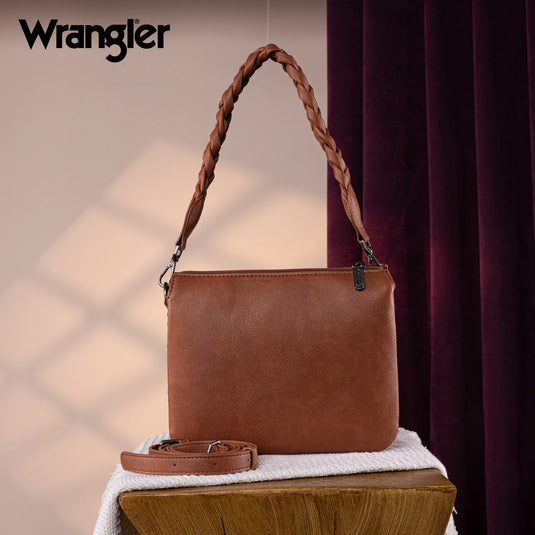 WG183-8312BR - Wrangler Whipstitch Braided Strap Hobo/Crossbody Bag - Brown