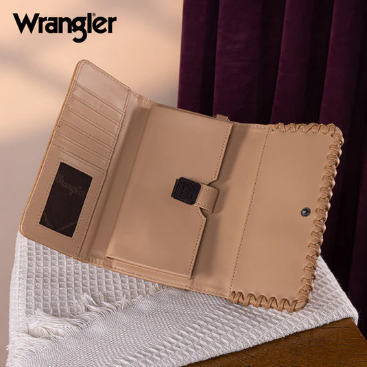 WG183-W048LBR -  Wrangler Whipstitch Wristlet Wallet - Light Brown