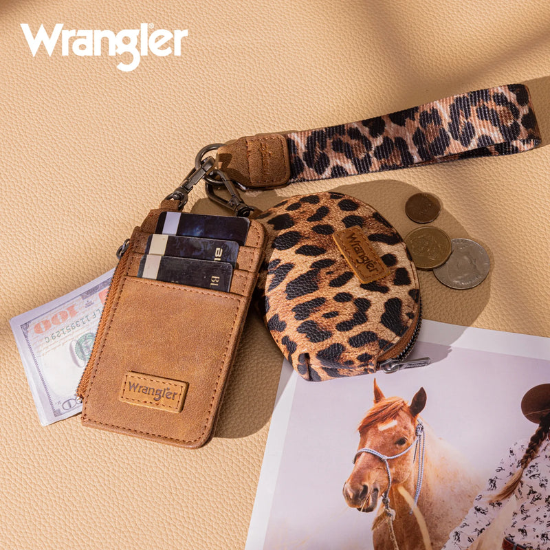 Load image into Gallery viewer, WG296-W0051BR - Wrangler Leopard Print Dual Pouch Wristlet

