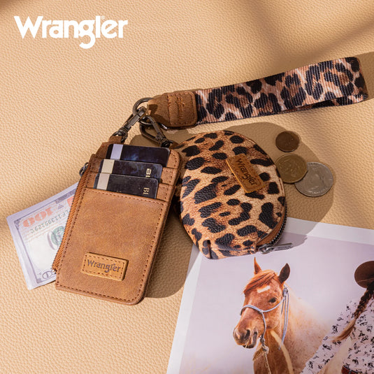 WG296-W0051BR - Wrangler Leopard Print Dual Pouch Wristlet