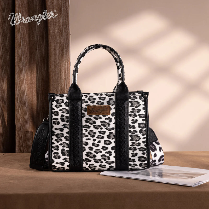 Load image into Gallery viewer, WG133-81203SBK - Wrangler Leopard Print Concealed Carry Tote/Crossbody - Black
