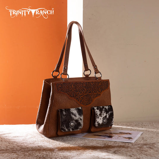 TR203G-8600BR - Trinity Ranch Genuine Hair-On Cowhide Concealed Carry Tote - Brown