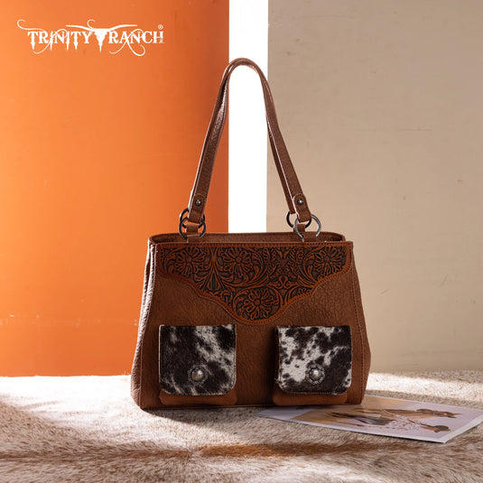 TR203G-8600BR - Trinity Ranch Genuine Hair-On Cowhide Concealed Carry Tote - Brown