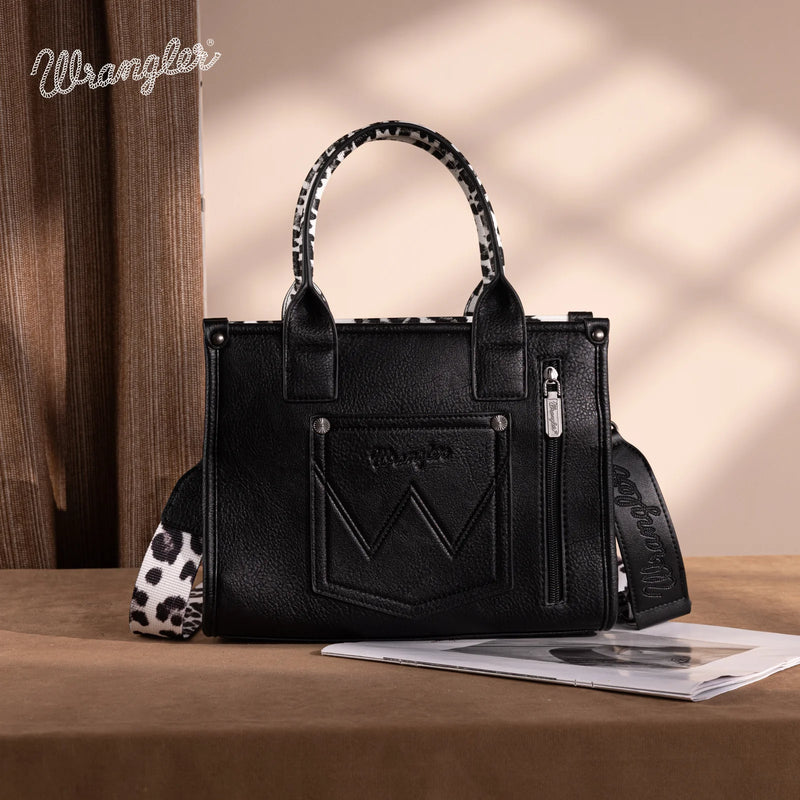 Load image into Gallery viewer, WG133-81203SBK - Wrangler Leopard Print Concealed Carry Tote/Crossbody - Black
