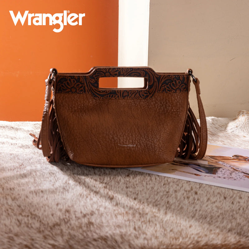 Load image into Gallery viewer, WG283-8015BR - Wrangler Genuine Cowhide Top Handle Fringe Crossbody - Brown
