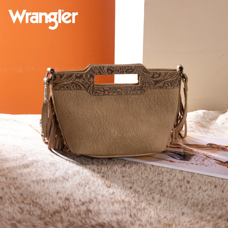 Load image into Gallery viewer, WG283-8015TN - Wrangler Genuine Cowhide Top Handle Fringe Crossbody - Tan
