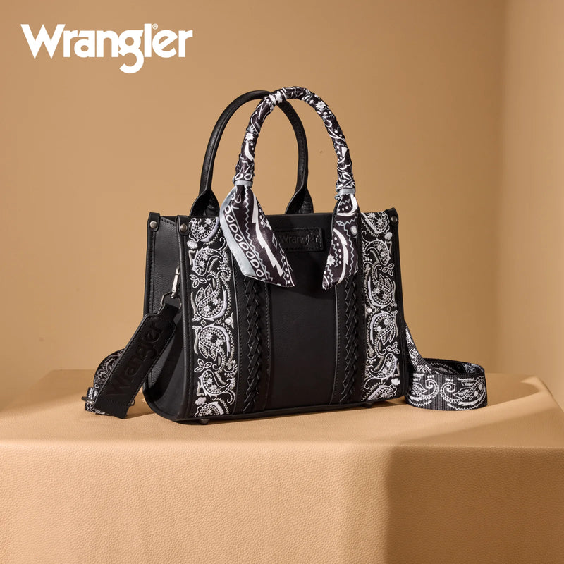 Load image into Gallery viewer, WG331-8120SBK - Wrangler Bandana Paisley Print Tote/Crossbody - Black
