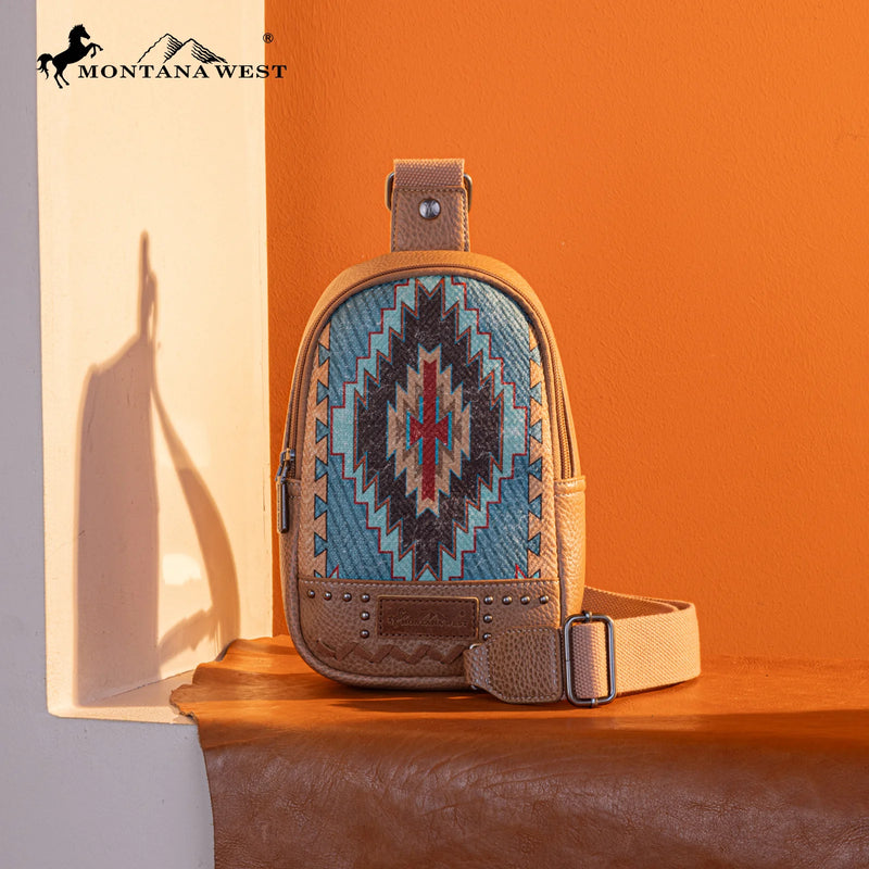 Load image into Gallery viewer, MW1316-2100TQ - Montana West Aztec Collection Sling Bag
