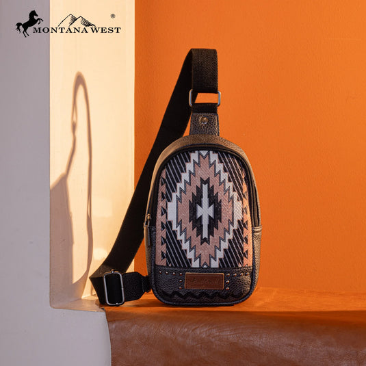 MW1316-2100BK - Montana West Aztec Collection Sling Bag