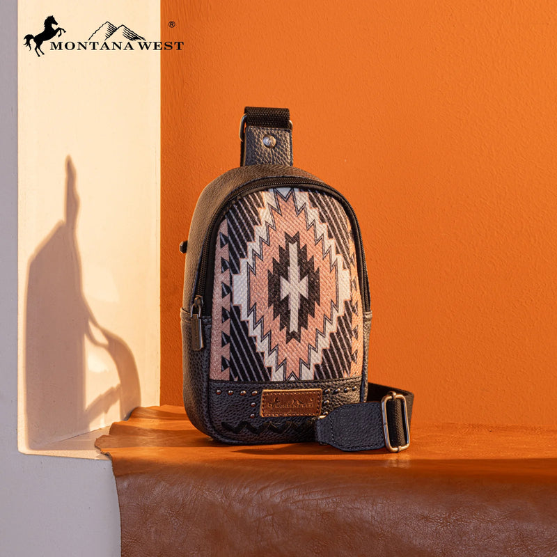 Load image into Gallery viewer, MW1316-2100BK - Montana West Aztec Collection Sling Bag
