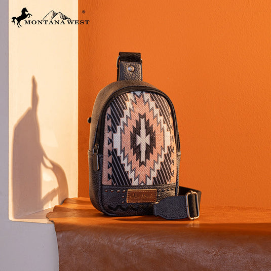 MW1316-2100BK - Montana West Aztec Collection Sling Bag