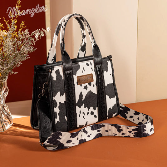 WG133-8120 SBK - Wrangler Cow Print Concealed Carry Tote/Crossbody - Black