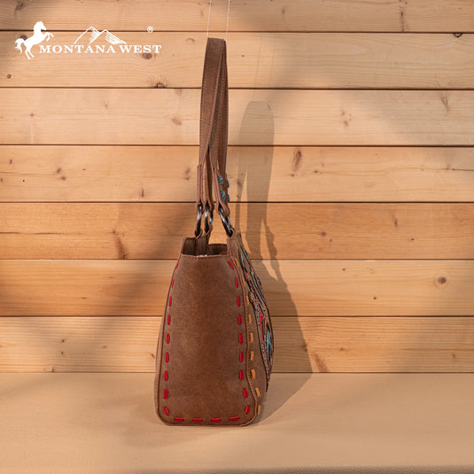 MW1348-8250BR - Montana West Embroidered Tote Bag - Brown