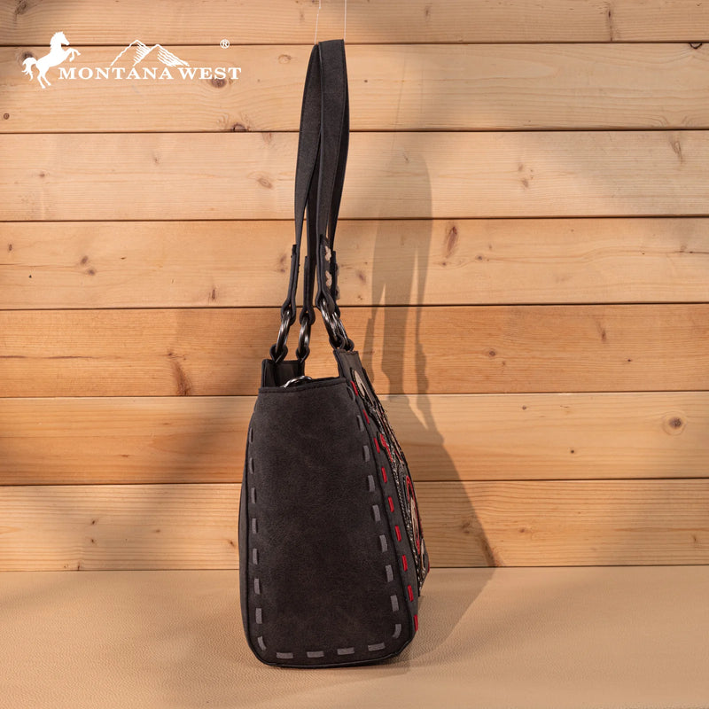 Load image into Gallery viewer, MW1348-8250BK - Montana West Embroidered Tote Bag - Black
