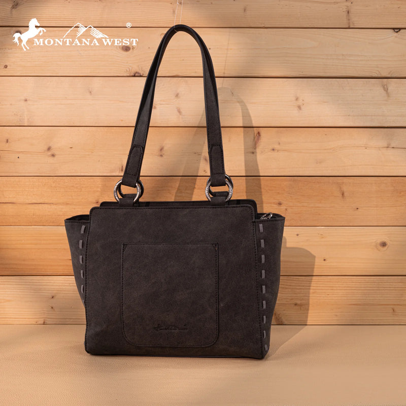 Load image into Gallery viewer, MW1348-8250BK - Montana West Embroidered Tote Bag - Black
