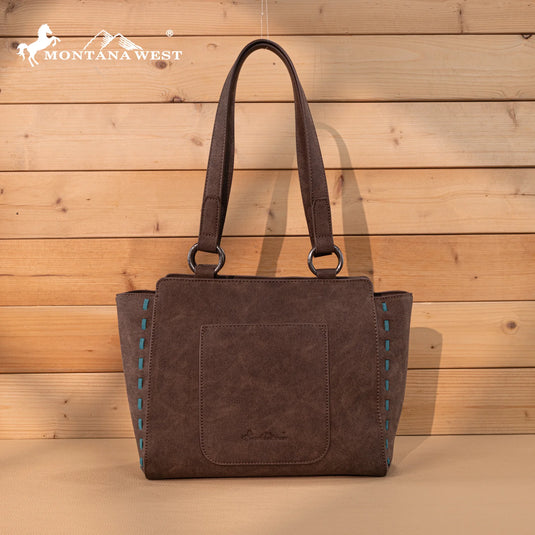 MW1348-8250CF - Montana West Embroidered Tote Bag - Coffee