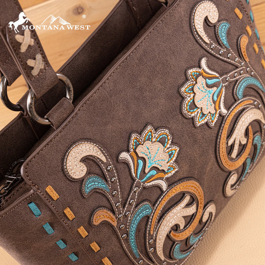 MW1348-8250CF - Montana West Embroidered Tote Bag - Coffee