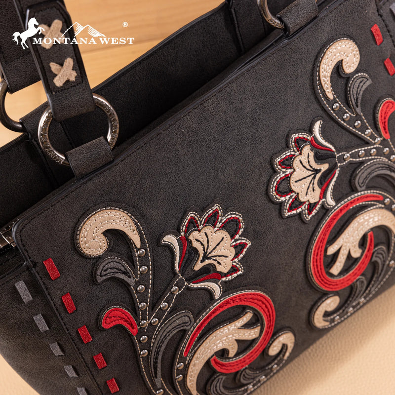 Load image into Gallery viewer, MW1348-8250BK - Montana West Embroidered Tote Bag - Black
