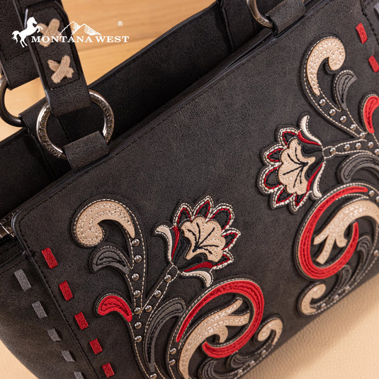 MW1348-8250BK - Montana West Embroidered Tote Bag - Black