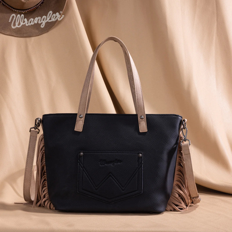 Load image into Gallery viewer, WG233-2009BK - Wrangler Aztec Embroidered Tote/Crossbody Bag - Black
