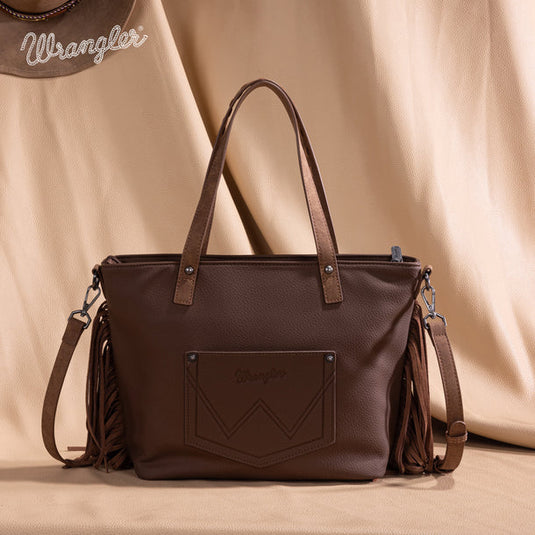 WG233-2009BR - Wrangler Aztec Embroidered Tote/Crossbody Bag - Brown