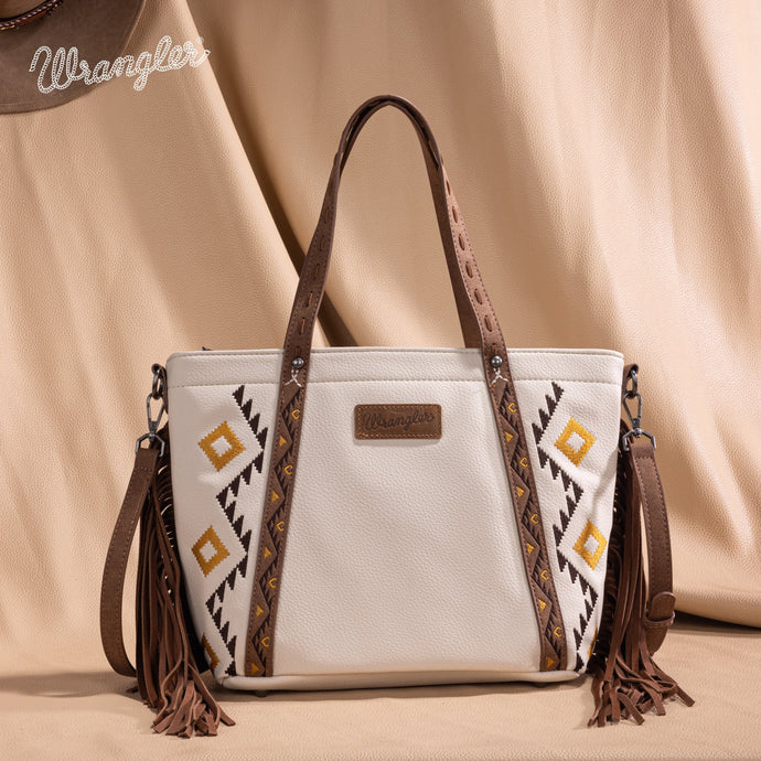 WG233-2009BG - Wrangler Aztec Embroidered Tote/Crossbody Bag