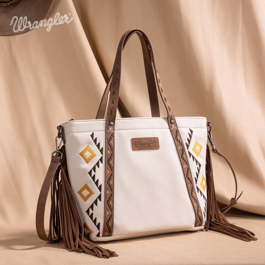 WG233-2009BG - Wrangler Aztec Embroidered Tote/Crossbody Bag