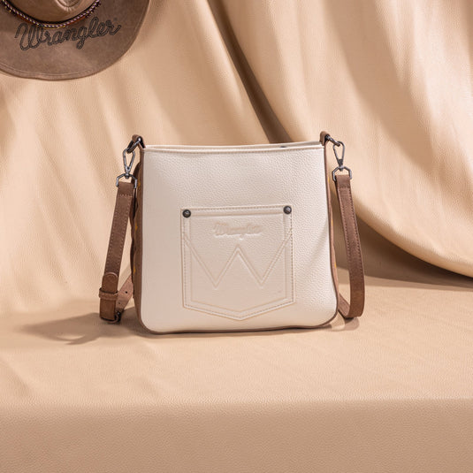 WG233-8360BG - Wrangler Aztec Embroidered Fringe Crossbody - Beige